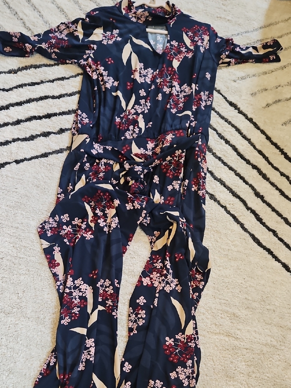 G.I.L.I. Navy Floral Tie-Waist Jumpsuit with Pink & Cream Accents